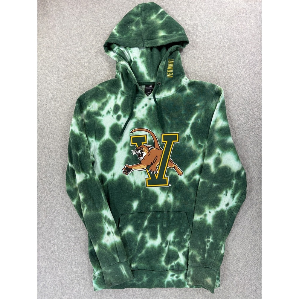 Vermont Catamounts Tie Dye Campus Hoodie Sweatshirt (Men's Small) Green